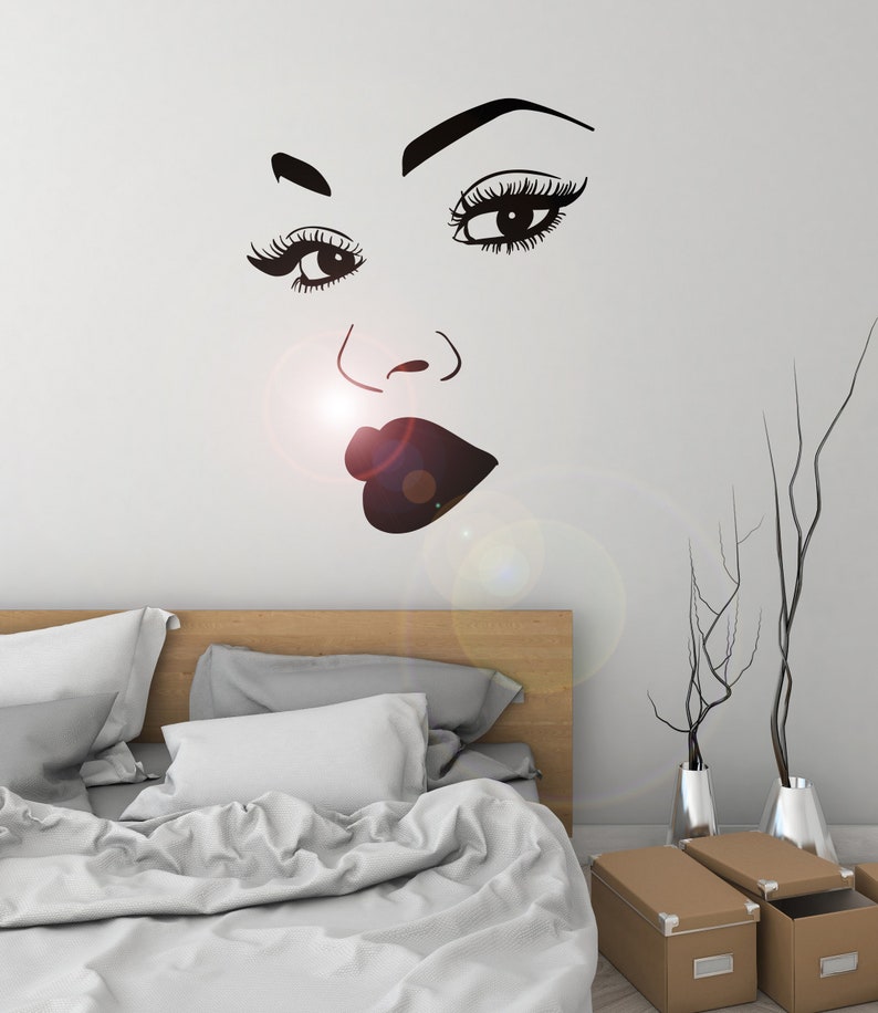 Female Beauiful Face Vinyl Wall Decal African Woman Girl Sexy Lips Eyes Stickers Mural 3156da image 1