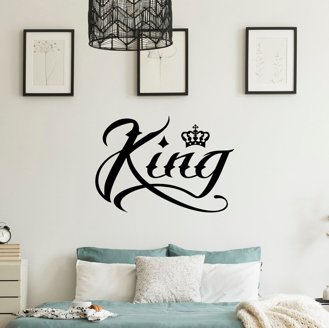 Crown King Queen Wall Decal Sticker - Black Vinyl, Indoor/Outdoor, Kingdom Theme Mural (k133)