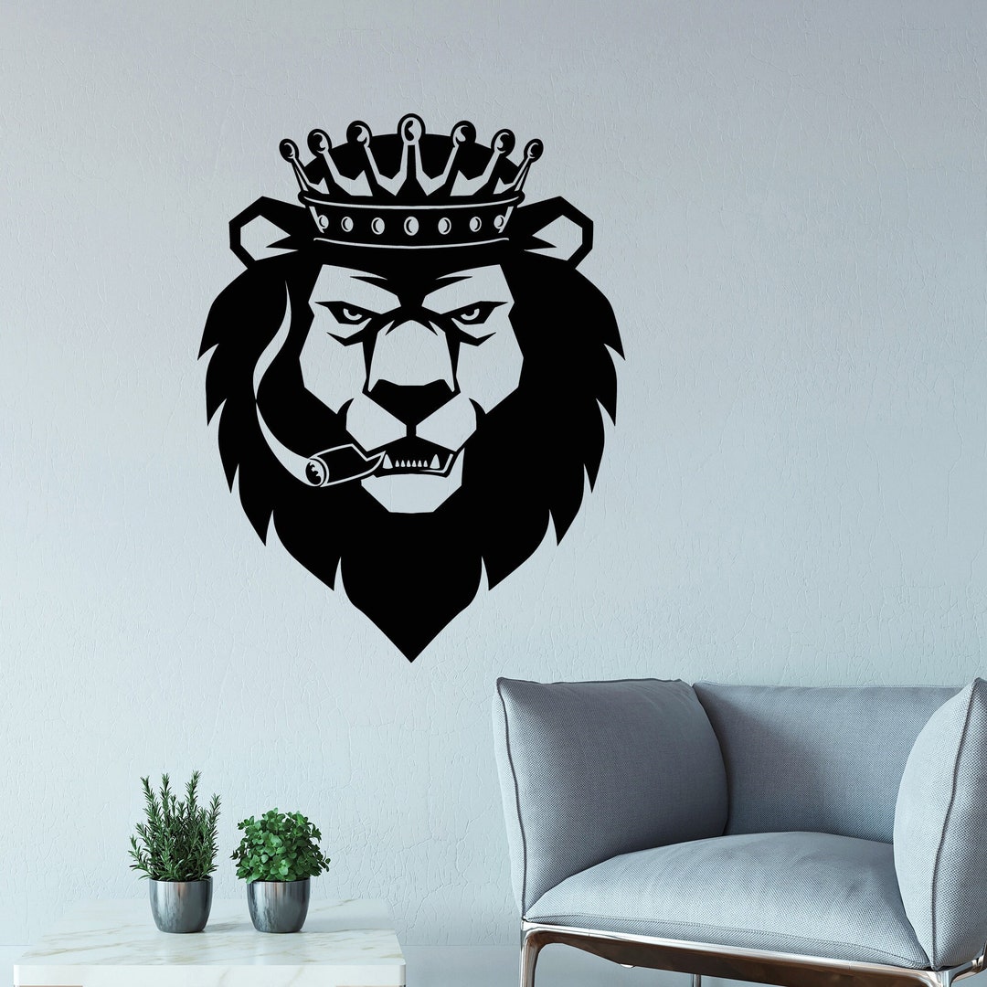 Lion King Vinyl Wall Decal Crown Wild Animal Head Smoking Stickers ...
