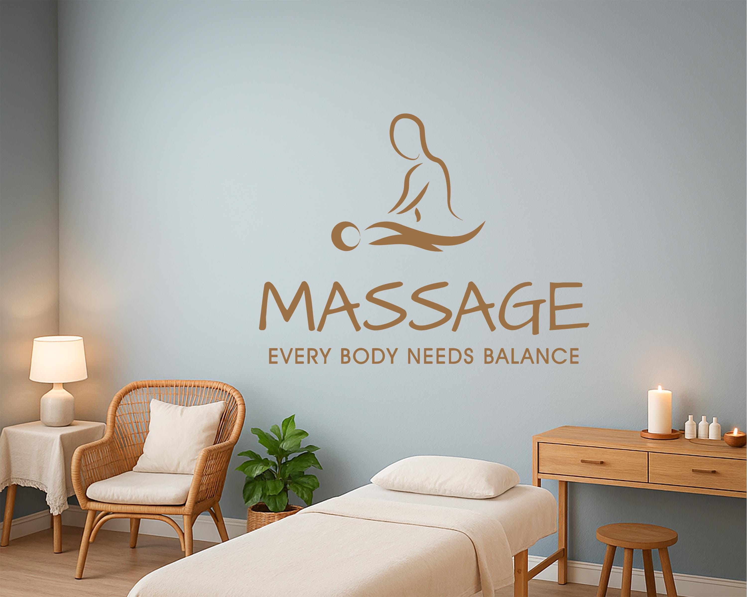 Massage Therapy Vinyl Wall Decal | Masseur Silhouette Spa Decor | Relaxation Studio Interior Sticker | Wellness Center Decoration (#3442dg)