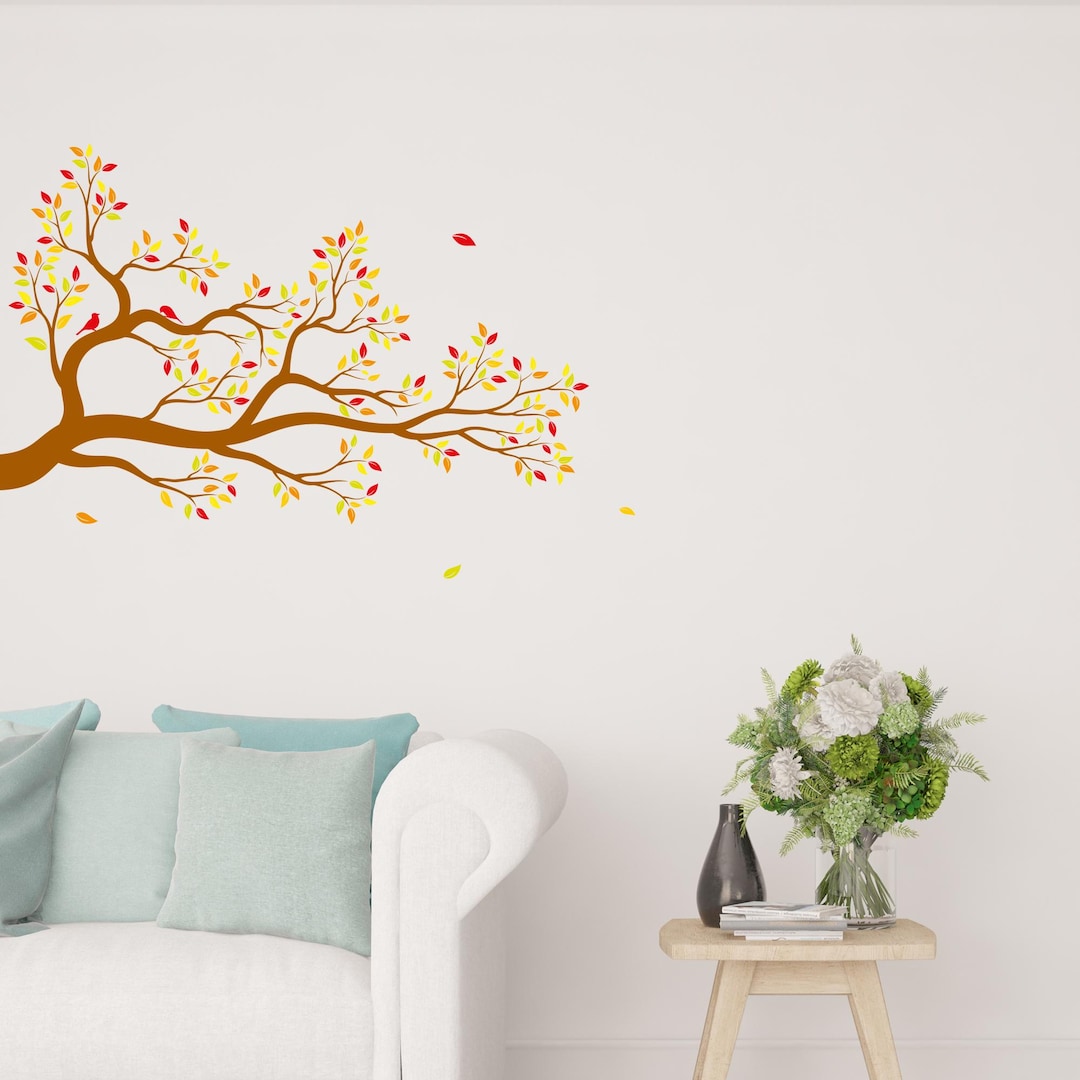 Tree Branch With Colorful Birds Vinyl Wall Decal – Fall Leaves Wall Art ...