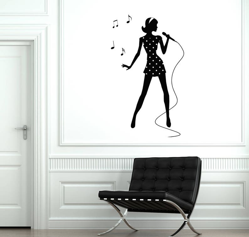 Singer Vinyl Wall Decal Silhouette Woman Girl Singing Karaoke Stickers Mural 2652di image 1