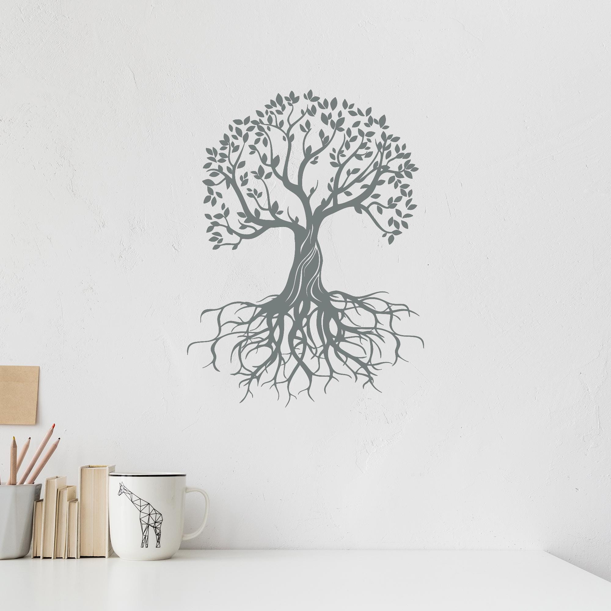 Tree Vinyl Wall Decal Roots Leaves Nature Theme Room Decoration Nursery ...