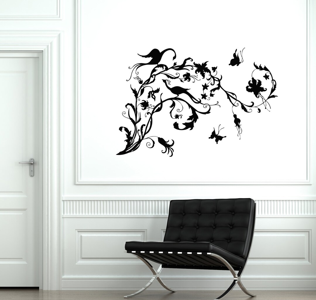 Wall Vinyl Decal Flower Floral Butterflies Guaranteed Quality Decor ...