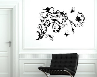 Adesivo murale in vinile con fiori e farfalle, qualità garantita, decorazione 2060di