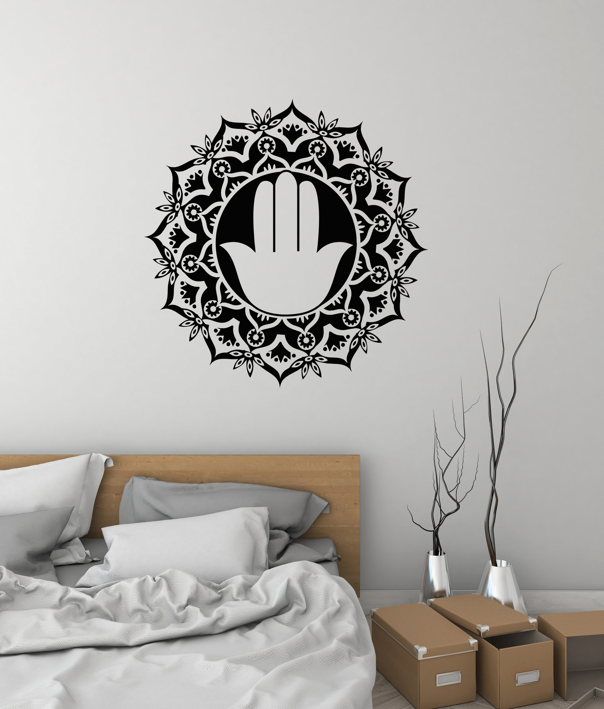 Mandala Vinyl Wall Decal Hand Hinduism Meditation Room Yoga Stickers ...