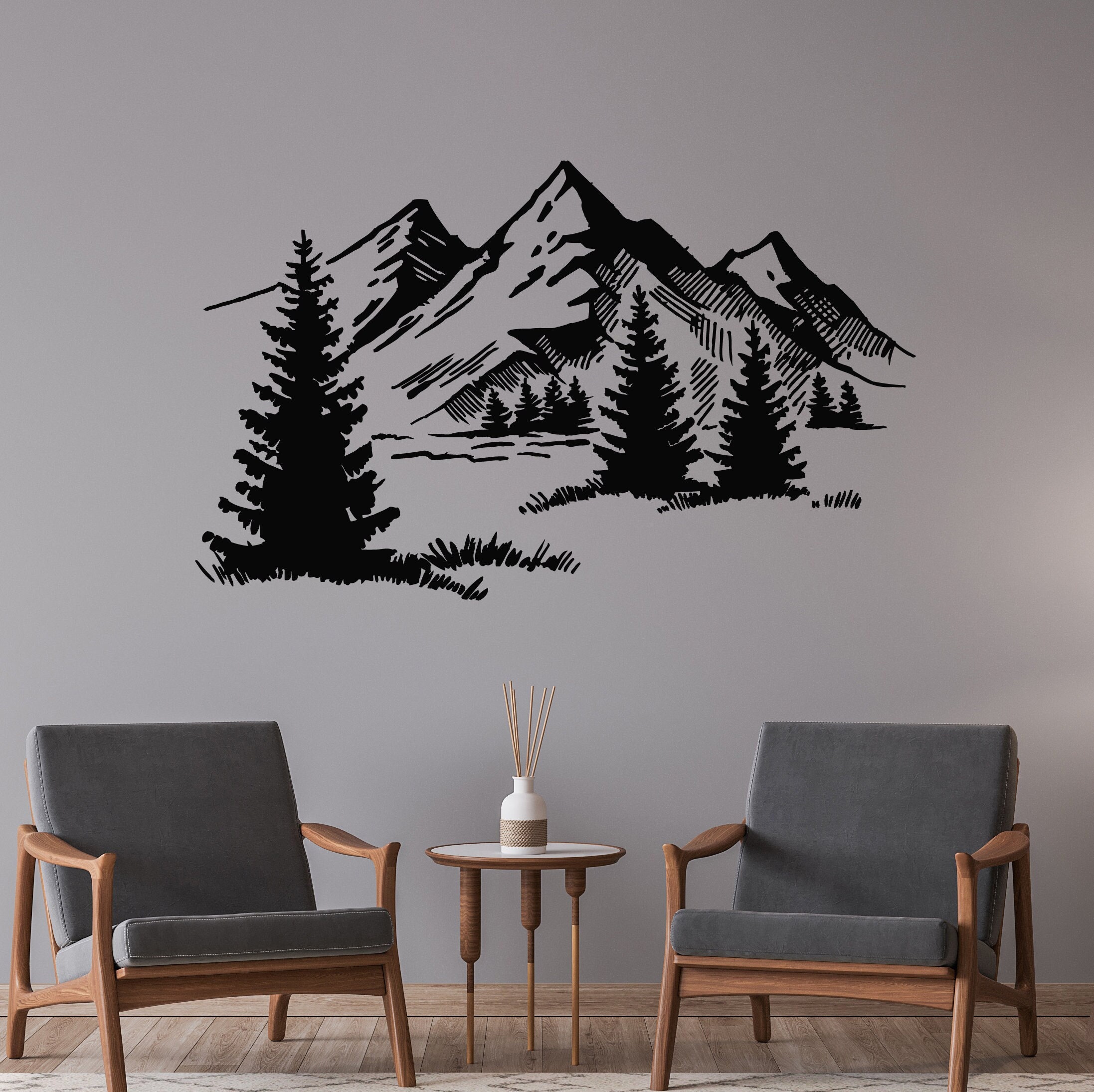 Mountains Vinyl Wall Decal Forest Fir Trees Wild Nature Living Room ...