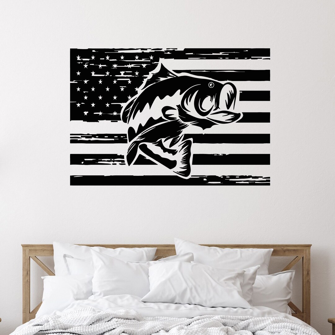 Fish Vinyl Wall Decal Hobby Fishing Store American Flag Stickers Mural ...
