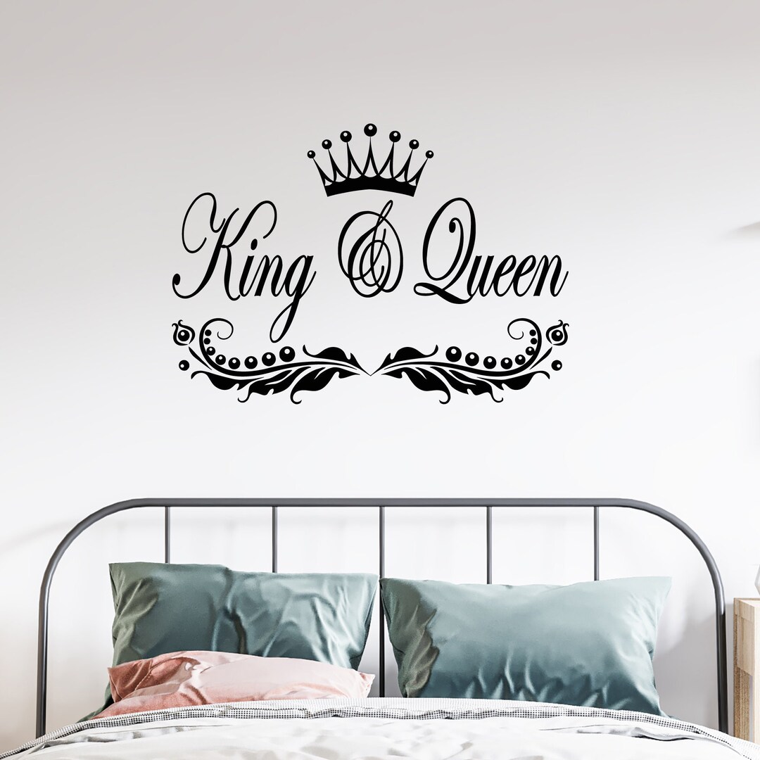 King and Queen Vinyl Wall Decal Lettering Crown for Bedroom Decor ...