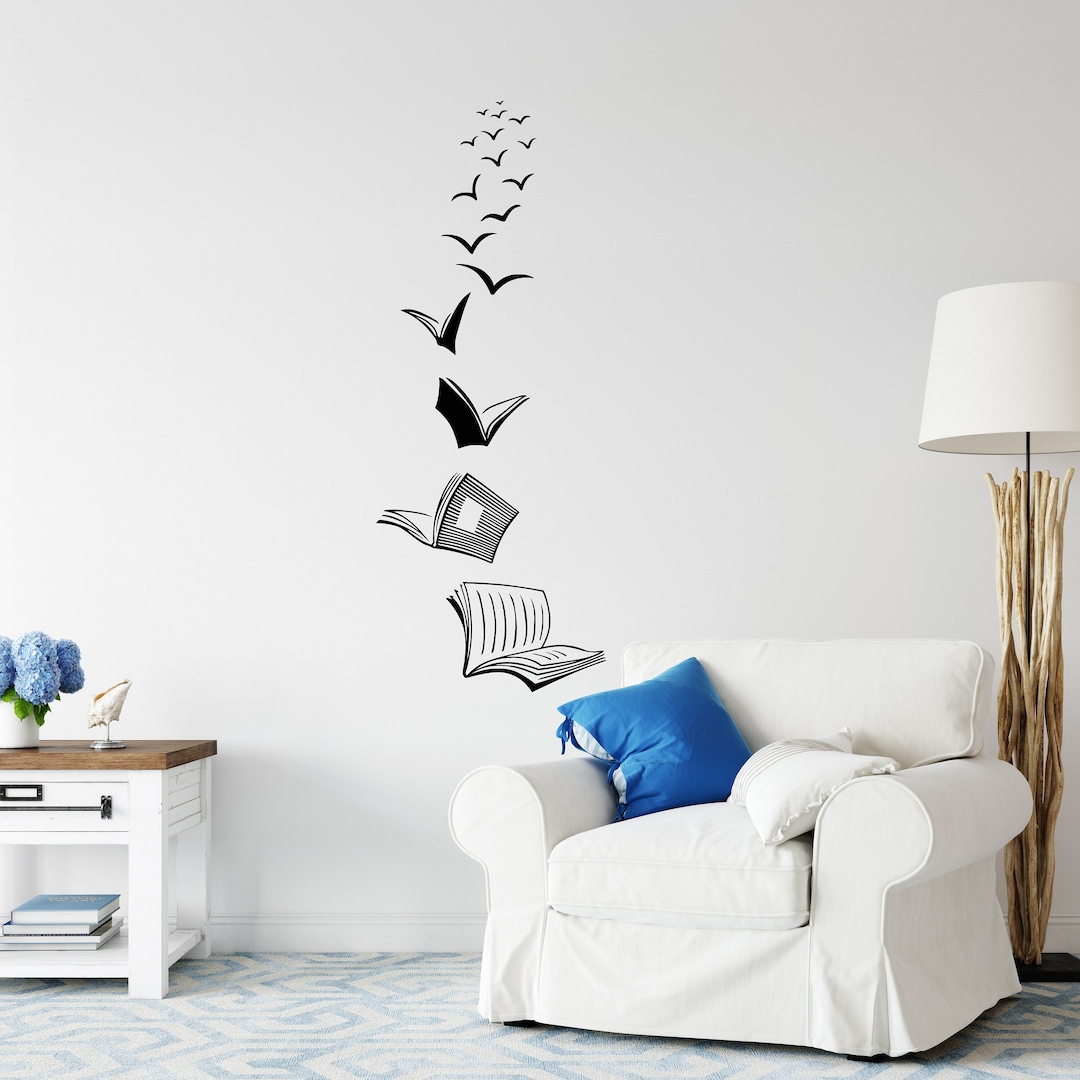 Flying Books Vinyl Wall Decal Home Library Reading Area Corner High