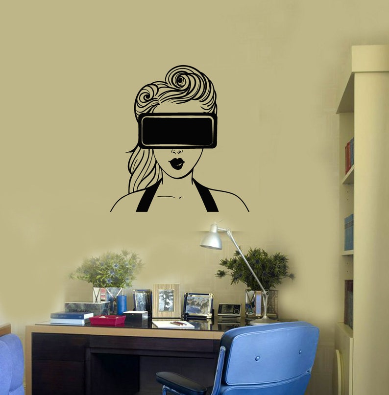 Vr Building Decal VR Headset Girl Vinyl Wall Decal Virtual Reality Gamer Video Games ...
