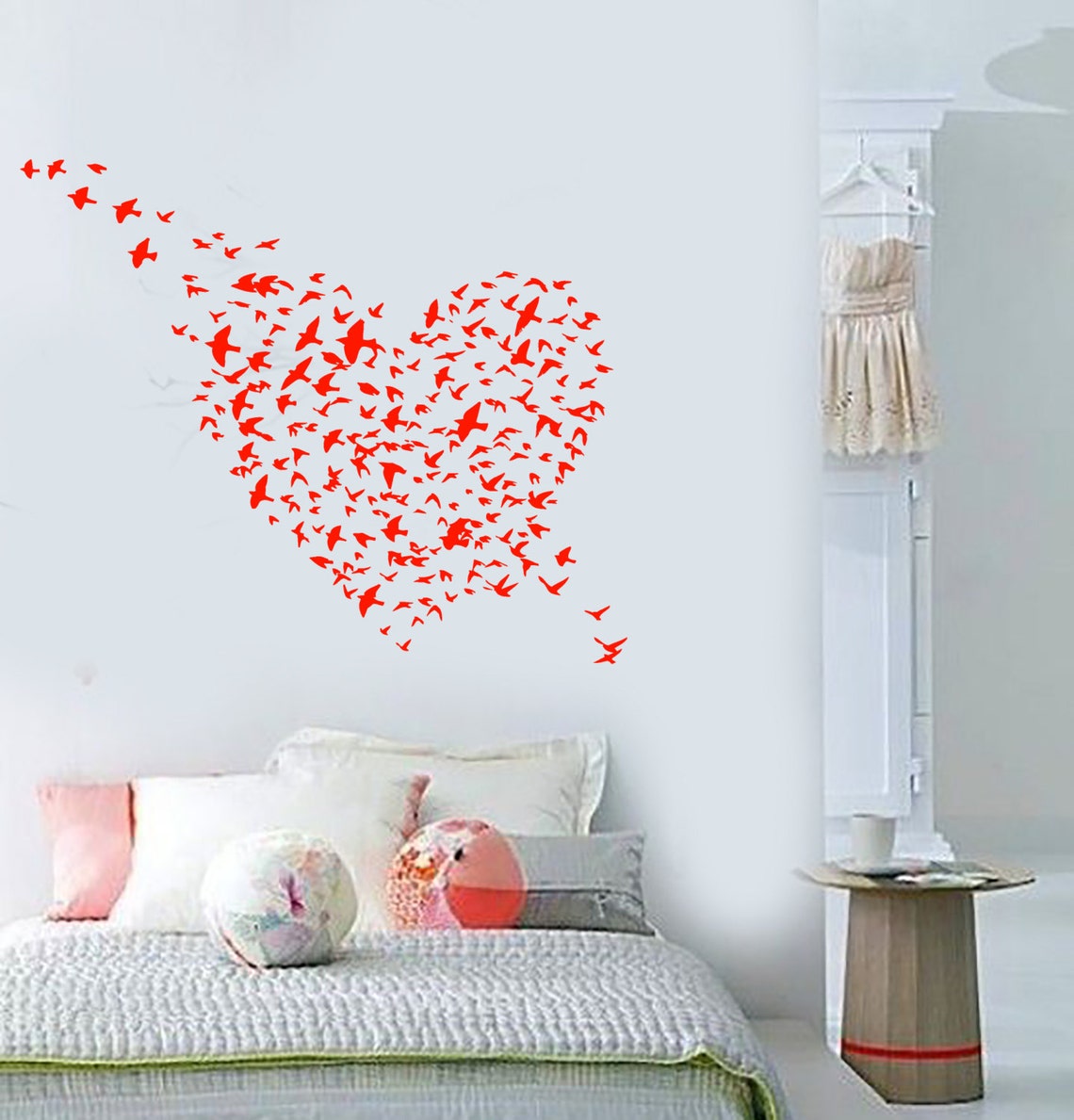 Wall Vinyl Decal Birds Shaped Like Heart Love Romance Bedroom | Etsy
