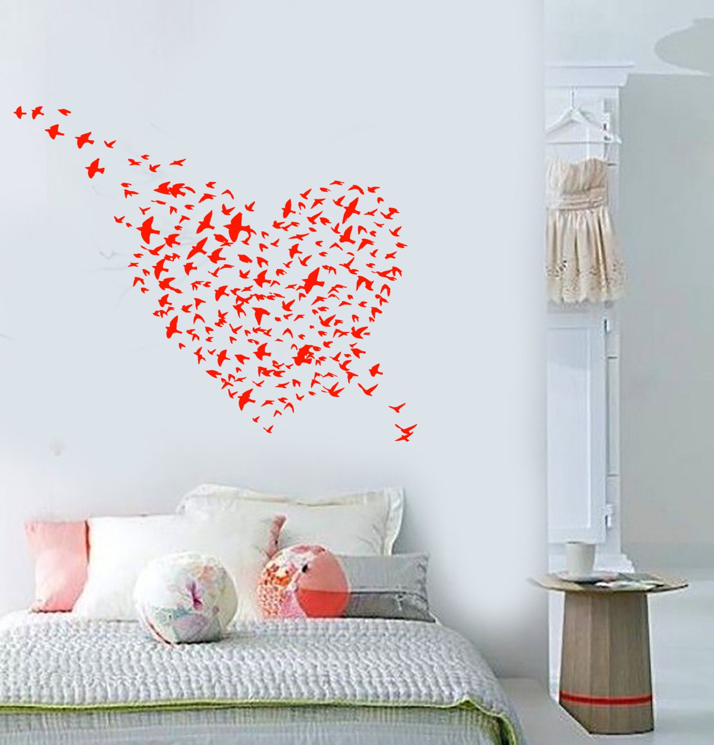 Wall Vinyl Decal Birds Shaped Like Heart Love Romance Bedroom Modern ...