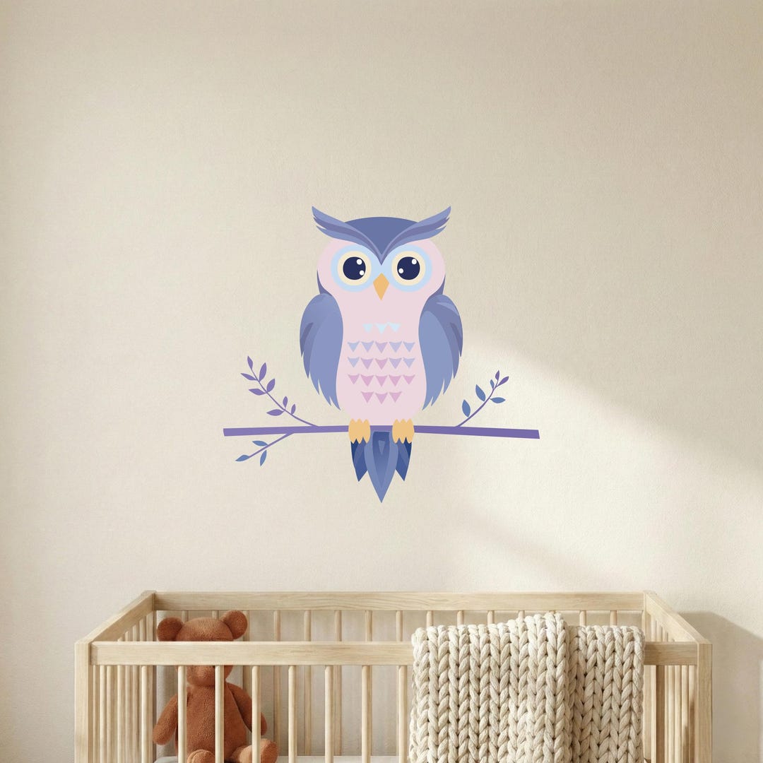 Pastel Owl Wall Decal, Cute Nursery Owl Sticker, Woodland Baby Room ...