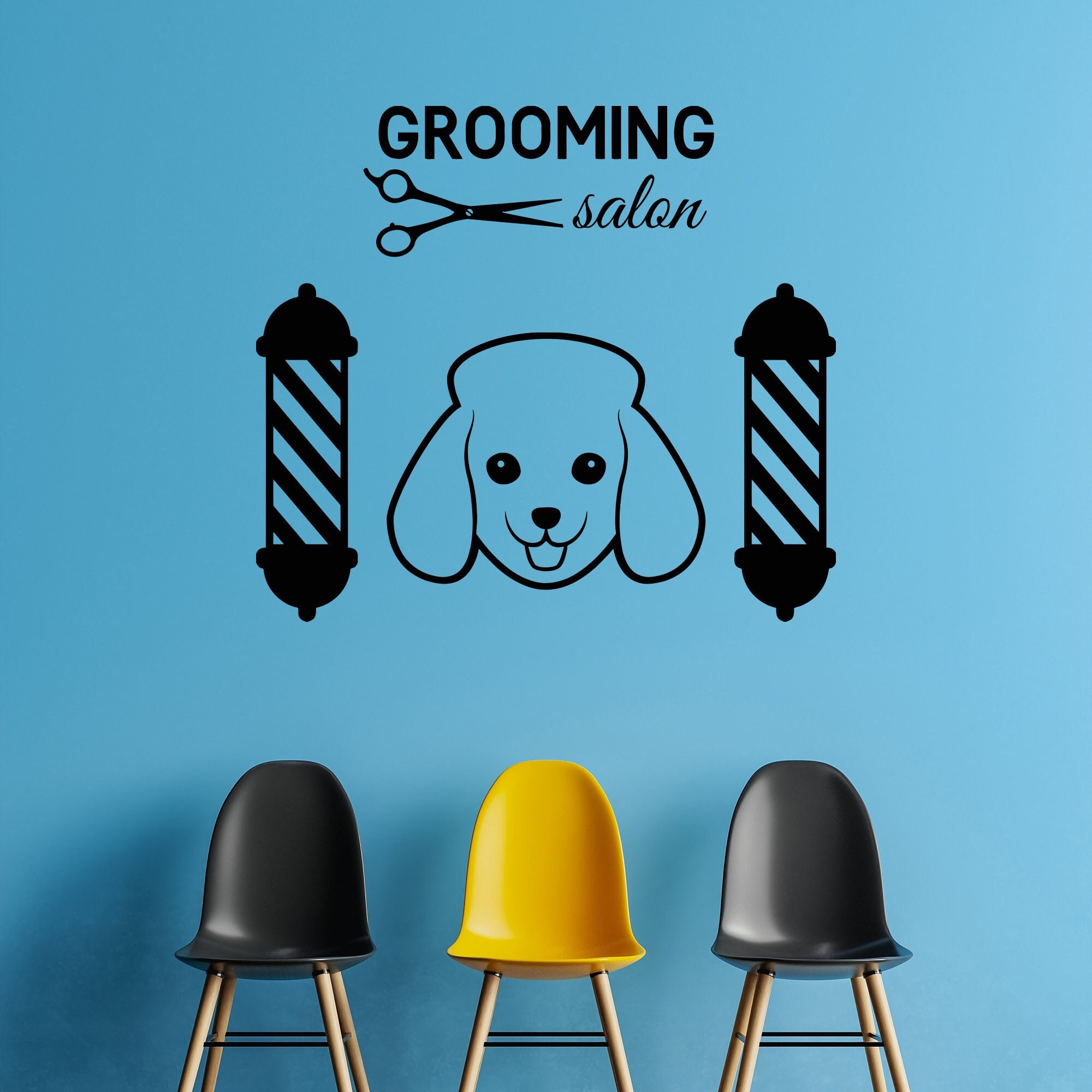 Grooming Salon Wall Vinyl Decal Pet Care Logo Animal Haircut Dog Wash ...