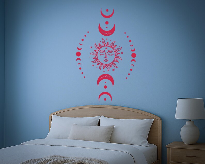 Boho Sun & Moon Phases Vinyl Wall Decal: Celestial Home Decor (#8188dg ...