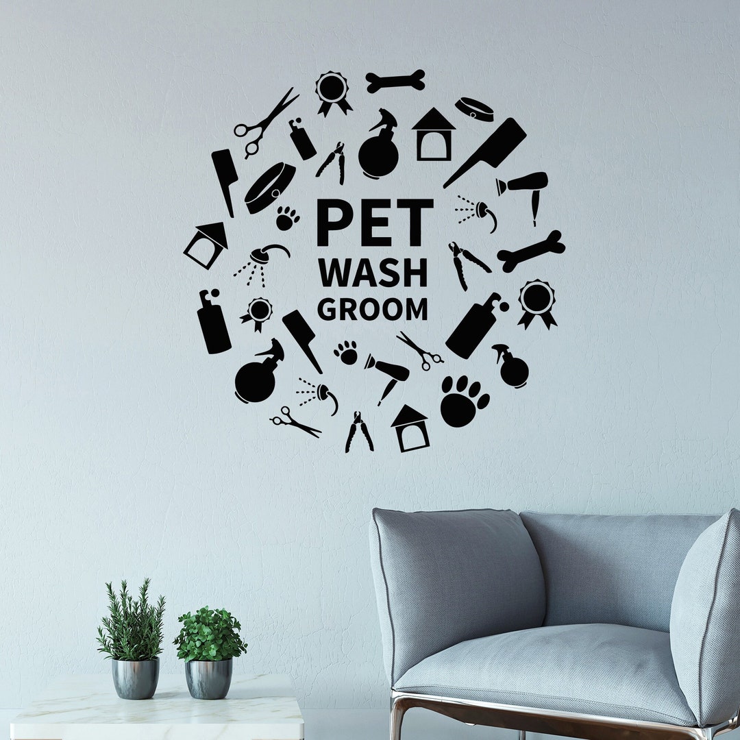 Pet Care Vinyl Wall Decal Wash Grooming Beauty Salon Shower Stickers ...