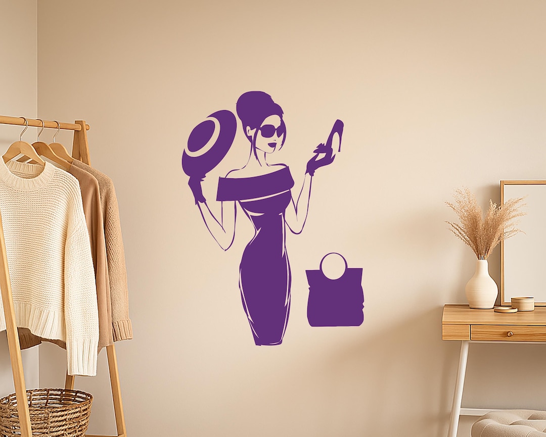 Elegant Woman Vinyl Wall Decal Dress Fashion Lady in Dress Girl Bedroom ...
