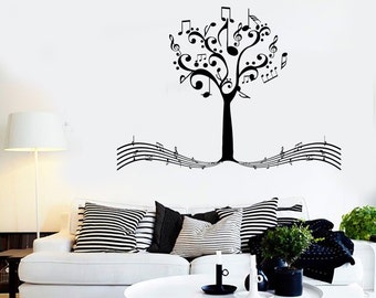 Wall Vinyl Music Notes Tree For Bedroom Guaranteed Quality Decal Mural Art 1529dz
