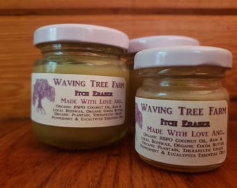 Itch Eraser **Sting and Bite Relief** Anti-inflammatory **Plantain Salve** Wild Crafted **Stops Itching ON CONTACT**
