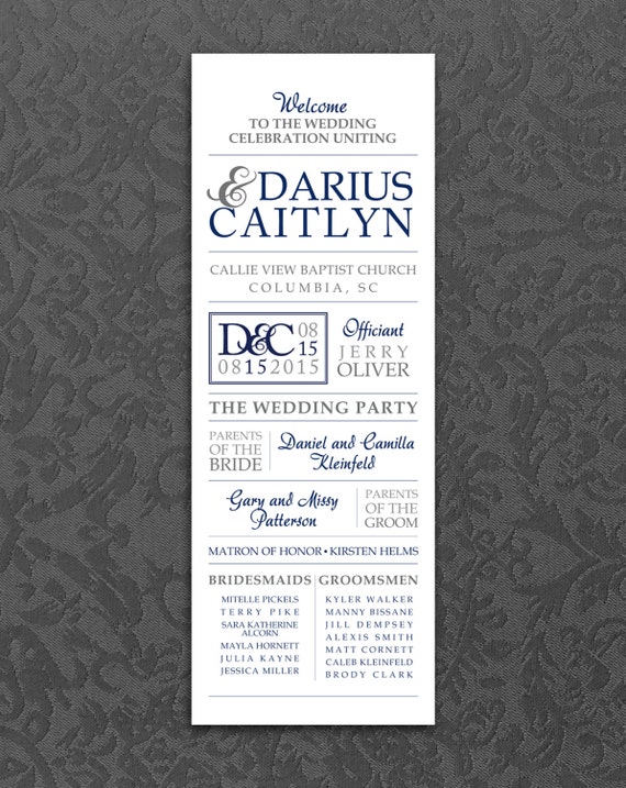 Wedding Ceremony Program Modern Navy Blue Logo Program Etsy