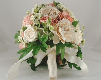 Bridal bouquet, pink and white wedding flowers, bridesmaids bouquet