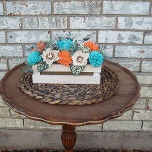 Teal and Orange Wood Florals, Sola Wood Flowers, Gift for her. Dried Flower Arrangement, Mother's day image 3