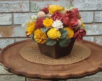Earthtone Sola Wood Flower Centerpiece: Rustic Fall Table Decor