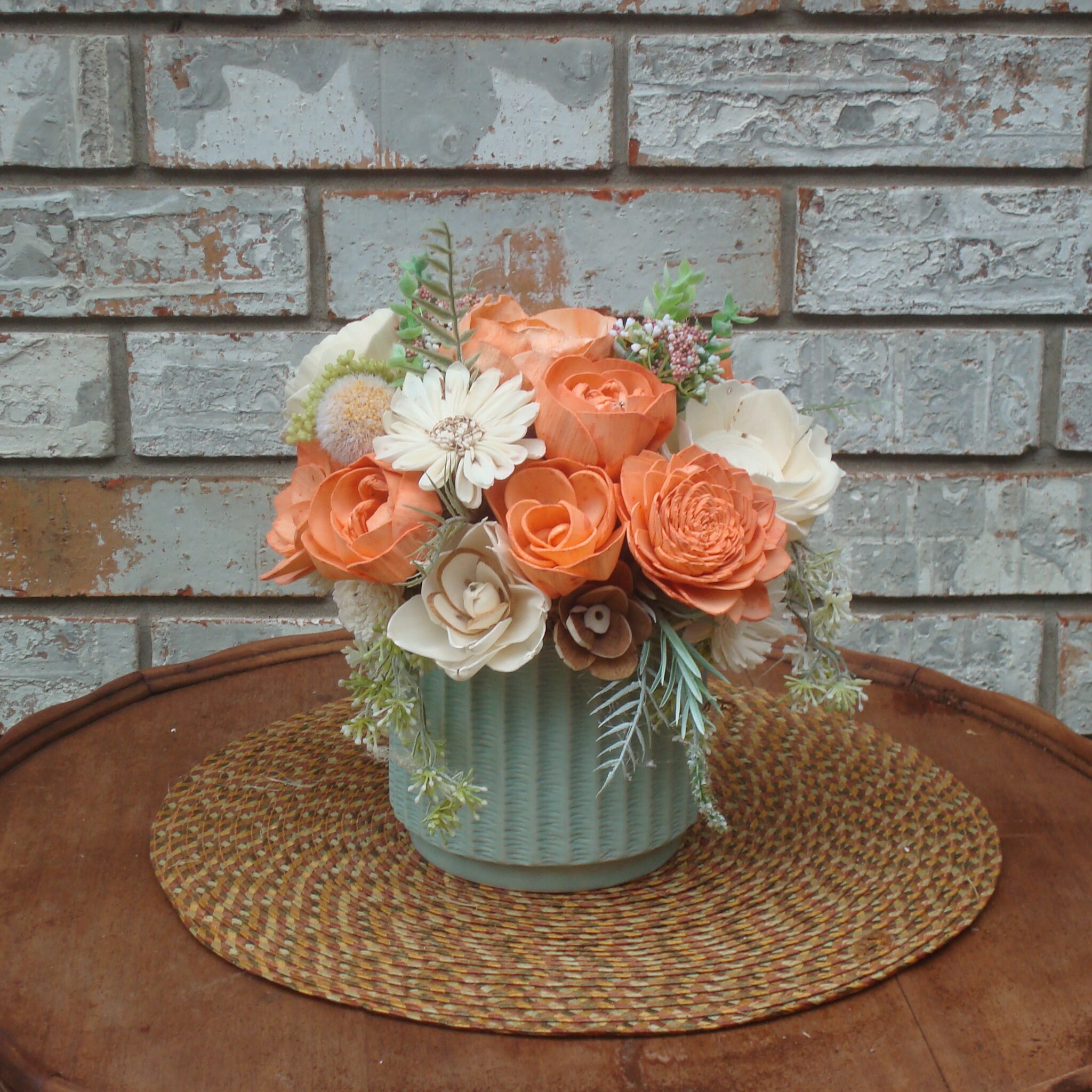 Sola Wood Flower Centerpiece peaches and cream flowers Eco Etsy