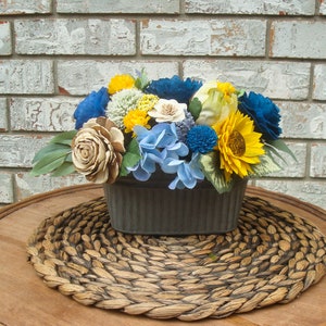 Blue and Yellow Sola Wood Flowers Arrangement, Mother&#39;s Day Flowers, Gift for her, Mother&#39;s Day Gift