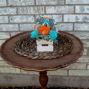 Teal and Orange Wood Florals, Sola Wood Flowers, Gift for her. Dried Flower Arrangement, Mother's day image 2