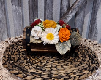 Fall Sola wood flowers in adorable wood barrel planter