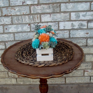 Teal and Orange Wood Florals, Sola Wood Flowers, Gift for her. Dried Flower Arrangement, Mother's day image 4