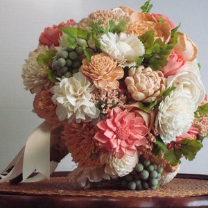 Peach and Green Wood Flower Bouquet Wood Flowers Wood Flowers Bouquet sola Wood Flower Bouquet