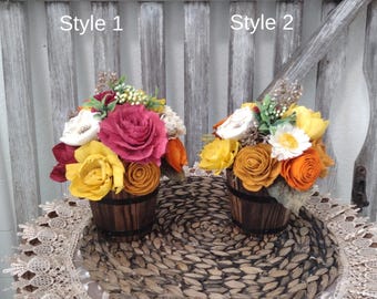 Sola Wood Flower Arrangement in Barrel Vase
