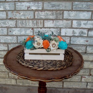 Teal and Orange Wood Florals, Sola Wood Flowers, Gift for her. Dried Flower Arrangement, Mother's day image 6