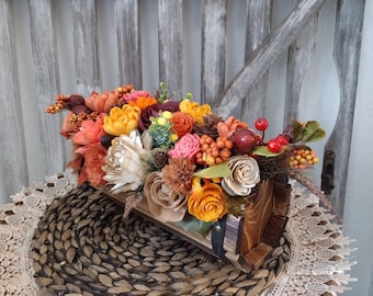 Handcrafted Sola Wood Flower Centerpiece: Rustic Farmhouse Autumn Decor