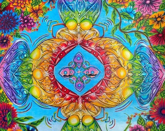 Your Soul Fine Art Print / Wall Art of Abstract Colorful Psychedelic Patterns and Flowers with landscape, mountains, and beauty