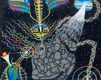 ORIGINAL ARTWORK // “Solonaut” 18x24 inch Mixed Media Original Artwork by Nick Fast // Psychedelic Abstract Colorful Patterns In Space