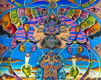ORIGINALKONSTVERK // “Eudaimonia” 40 x 60 cm Blandteknik Originalkonstverk av Nick Fast // Visionära psykedeliska glada abstrakta mönster