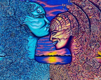 As Sweet As A Forehead Kiss Fine Art Print / Abstract Visionary Art of Forehead Kiss With Sunset / Melting Colors into Psychedelic Patterns