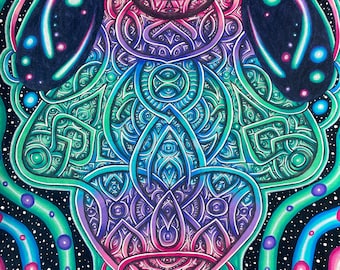 Mantis *Limited Edition of 11* Fine Art Print/ Abstract Visionary Art of Psychedelic Praying Mantis With Designs and Space