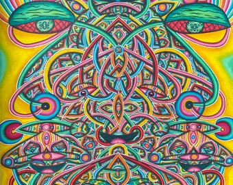 ORIGINALKONSTVERK // “Klepto” 28 x 33 cm Blandteknik Originalkonstverk av Nick Fast // Psykedelisk abstrakt visionär konst