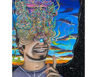 ORIGINAL ARTWORK // “Ego Dissolution” 18x24 Inches Mixed Media on Paper Original Artwork by Nick Fast // Psychedelic Colorful Patterns