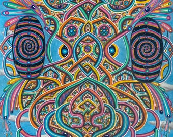 ORIGINALKONSTVERK // ”Ektoplasma” 28 x 33 cm Blandteknik Originalkonstverk av Nick Fast // Psykedelisk abstrakt visionär konst