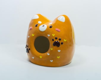 Casetta a ciambella per cani Shiba: nascondiglio in ceramica fatto a mano per criceti, decorazione per acquario