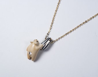 Hamster With Sunflower Seed - Necklace/ Ceramic/ Porcelain