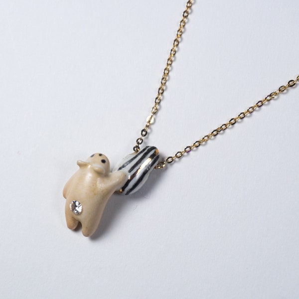 Hamster With Sunflower Seed - Necklace/ Ceramic/ Porcelain