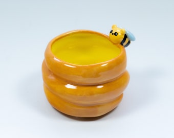 Beehive Honey Bee Bowl - Ceramic Bowl For Small Pets (hoomans can use it, too, as a saucer dish!)