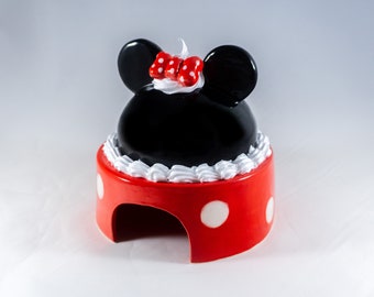 Nascondiglio per criceti in ceramica fatto a mano: casetta con torta di Minnie, decorazione per acquario